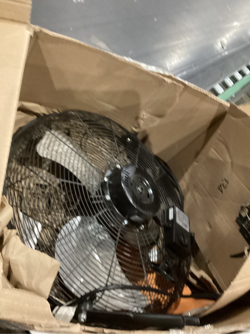 Condition photo showing As Is for comfort zone 18-inch high-velocity industrial floor fan, heavy-duty 3-speed metal shop fan with 180° adjustable tilt & carry handle, quiet vibration-free cooling for garage, workshop, & home 18"