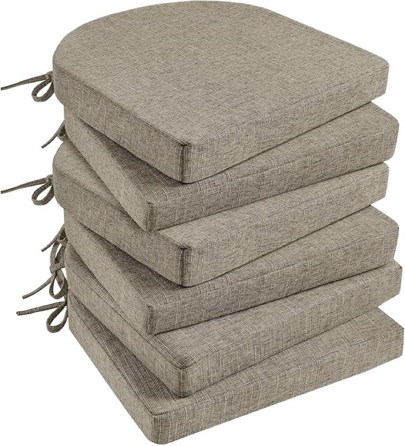 Basic Beyond Chair Cushions for Dining Chairs 6 Pack, Kitchen Chair Cushions with Ties and Non Slip Backing, 16 x 16 inches Chair Pads for Dining Chairs(Khaki)