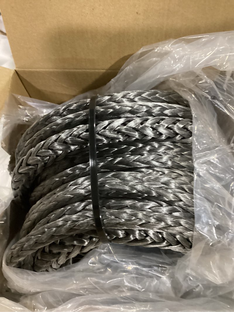 Condition photo showing New/Like New for kolvoii winch rope extension 3/8 inch x 50 ft 26,500 lbs, synthetic winch extension cable line for off road vehicle atv utv truck etc (grey) 3/8 inch x 50 feet gray