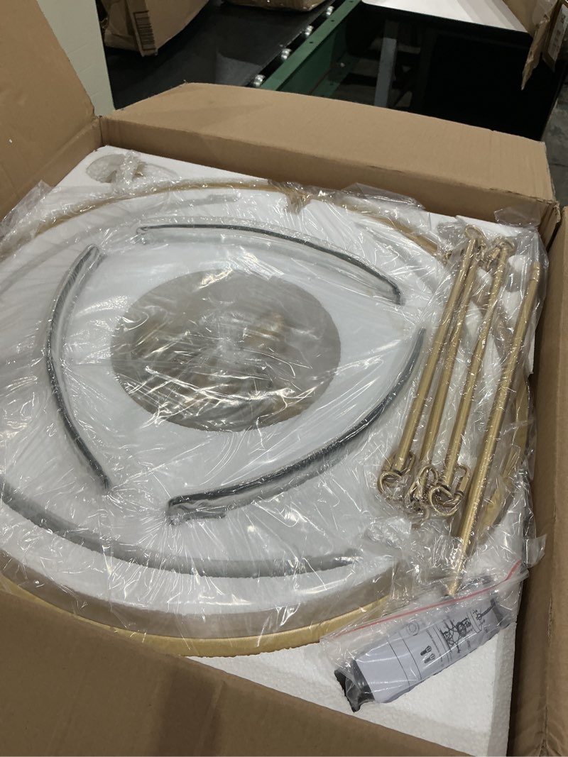 Condition photo showing Good Condition for modern dining room chandelier, 22 inch gold textured glass drum chandelier luxury crystal hanging lighting for living room foyer kitchen island bedroom 22" gold