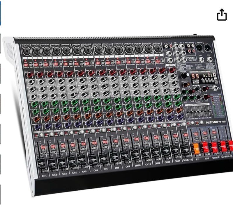 MIZISNR 16 Channel Audio Mixer Professional Sound Mixing Board with 99 DSP Effects, 7-band EQ Digita
