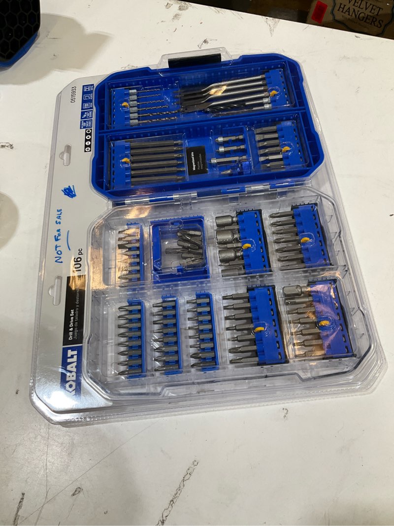 Condition photo showing As Is for kobalt 106-piece set shank screwdriver bit set