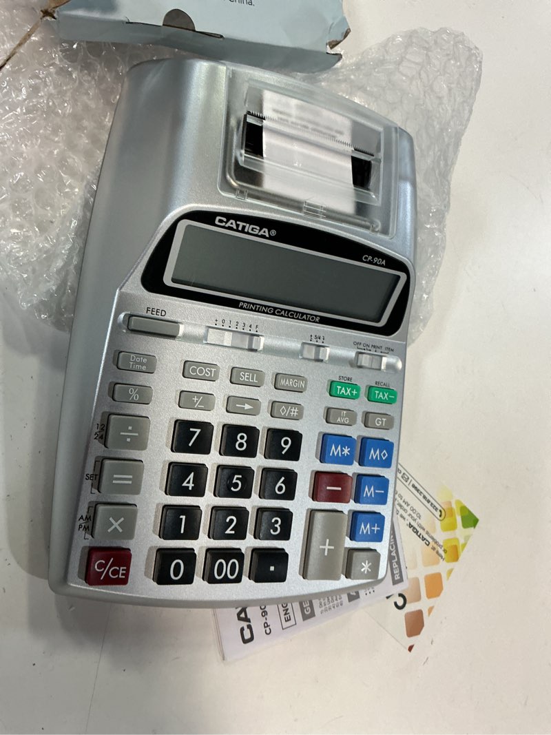 Condition photo showing New/Like New for catiga new & upgraded 2025 printing calculator adding machine 10 key, desktop home office calculator with paper roll print out, accounting business finance 3) silver pro