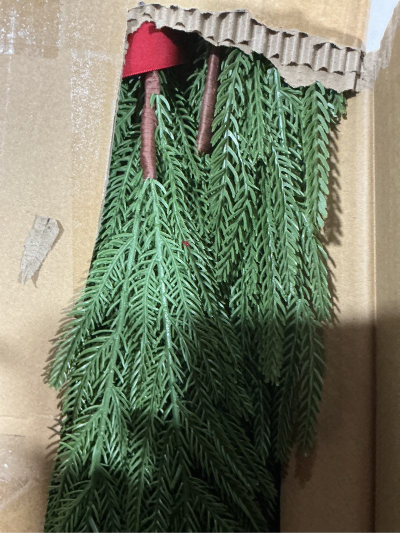 Condition photo showing Good Condition for Syhood 3 Pack 24 Inch Christmas Greenery Teardrop Swag Arch Wreath Sets with Red Velvet Ribbon Bow Artificial Realistic Norfolk Pine Greenery Decor for Outdoor Indoor Window Mirror Wall Front Door