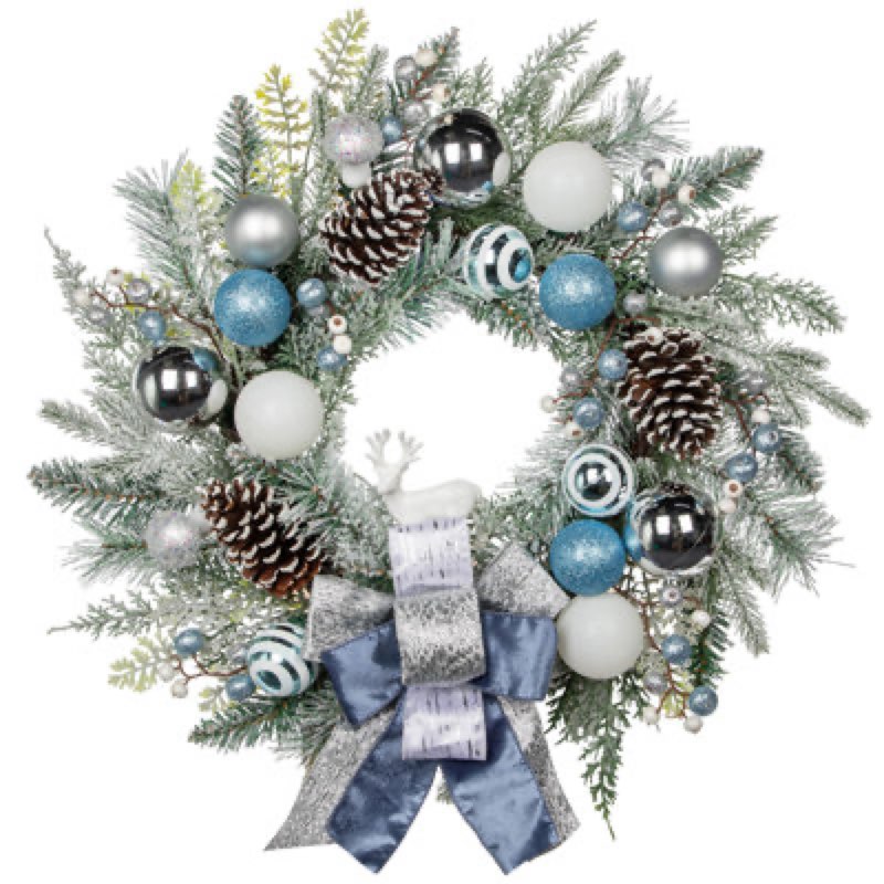 24 Inch Christmas Wreath for Front Door Decoration, Artificial Unlit Winter Wreath 