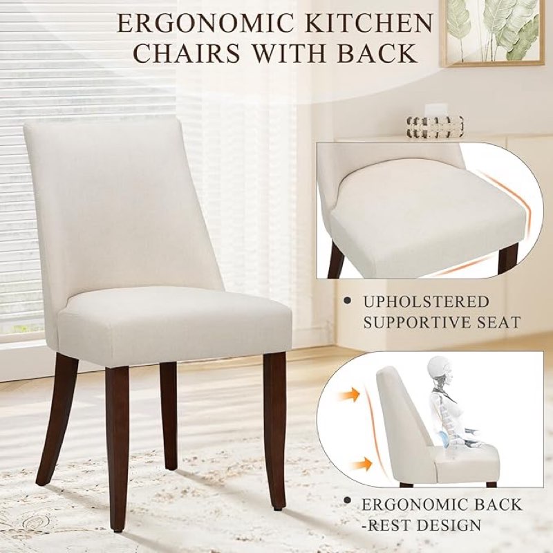 COLAMY Upholstered Dining Chairs Set of 2, Mid Century Modern Kitchen Chairs with Back, Farmhouse Fabric Side Dining Room Chairs with Wood Legs for Dining Room Restaurant,Brown