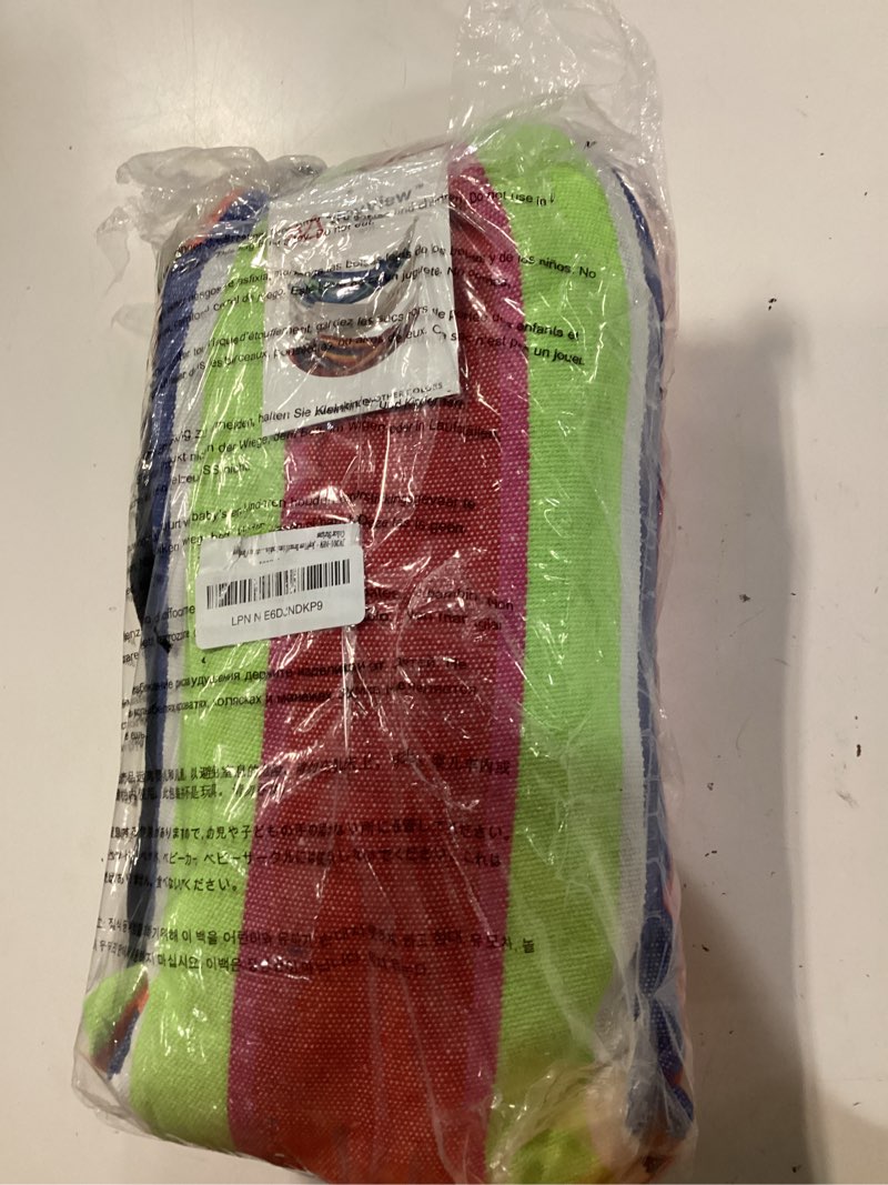 Condition photo showing New/Like New for joyview brazilian double hammock with hanging ropes extra large 86.6x59” portable cotton hammock for patio backyard porch 450lbs weight capacity perfect for outdoor/indoor - color stripes