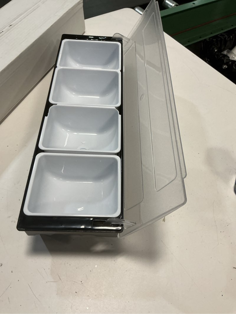Condition photo showing Good Condition for Fruit, Veggie & Condiment Caddy with Lid Dispenser Tray Garnish Station for Bartending & Serving Taco (1, 4 Compartment) 4 Compartment 1