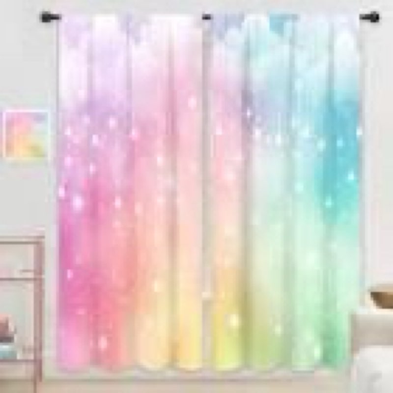 riyidecor colorful rainbow kids girls0 curtains cute starry sky clouds stars girly multicolor prince