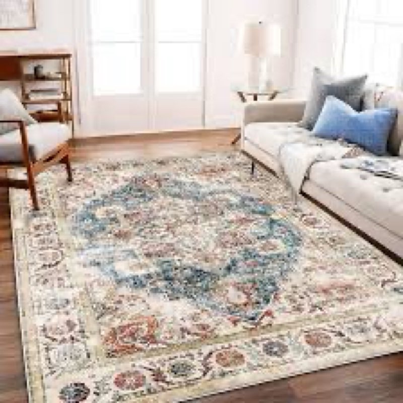 6x9 Area Rugs Living Room Rug: Washable Vintage Boho Medallion Rug No Slip Stain Resistant Soft Carp (similar to stock photo)