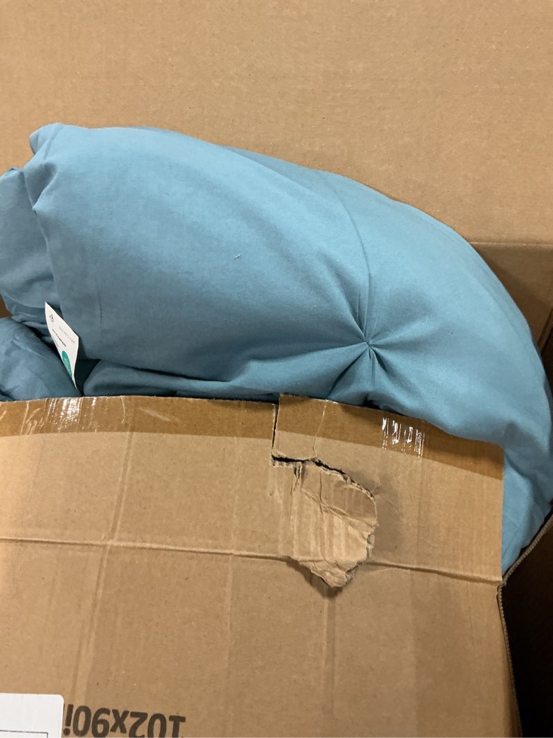 Condition photo showing Good Condition for CozyLux King Size Comforter Set Taupe, 7 Pieces Pintuck Bed in A Bag Taupe Comforter King Size, Pinch Pleat Bedding Set with All Season Comforter, Sheets, Pillowcases & Shams Blue King