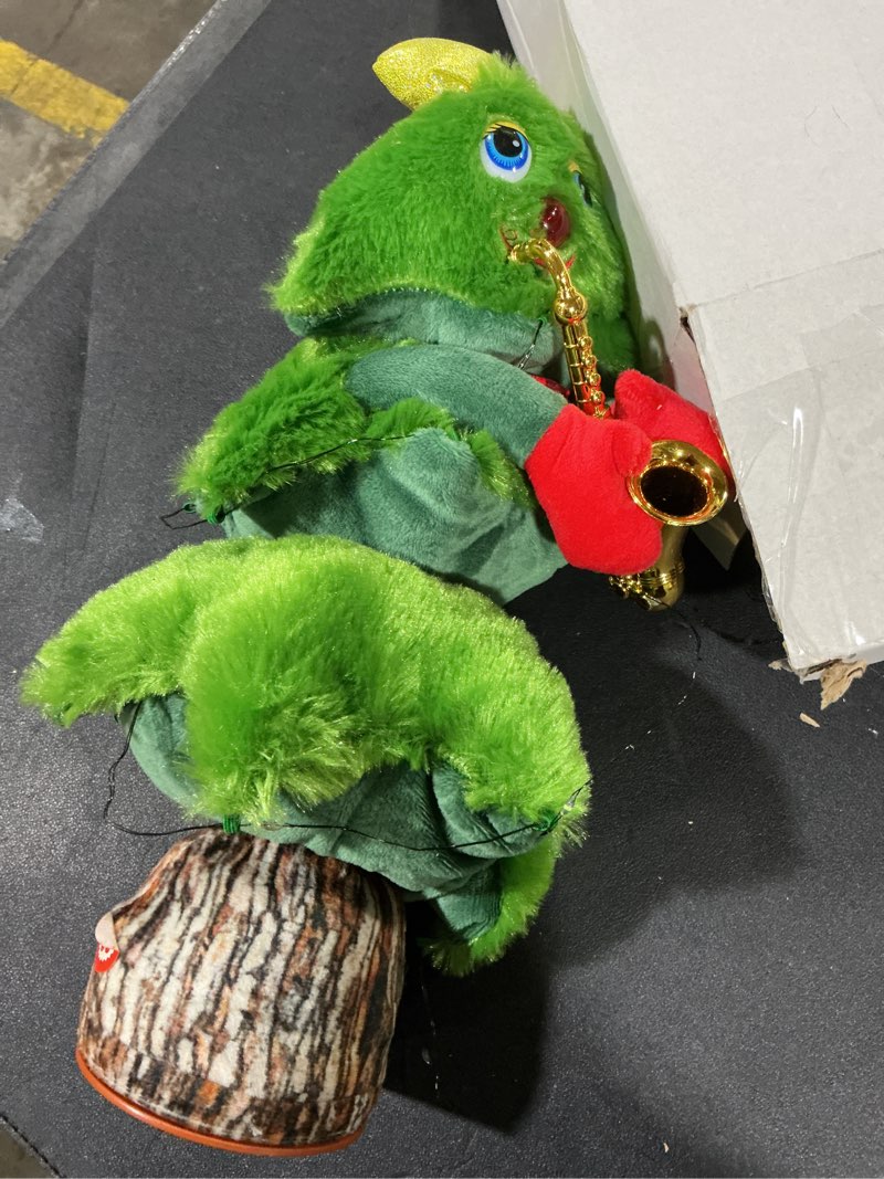 Condition photo showing Good Condition for Laelr Singing Dancing Christmas Tree Christmas Plush Toy with Music and Lights Electric Christmas Tree Stuffed Toy Wiggle Singing Xmas Tree with Saxophone Musical Plush Decor for Girl and Boy 14 Inch