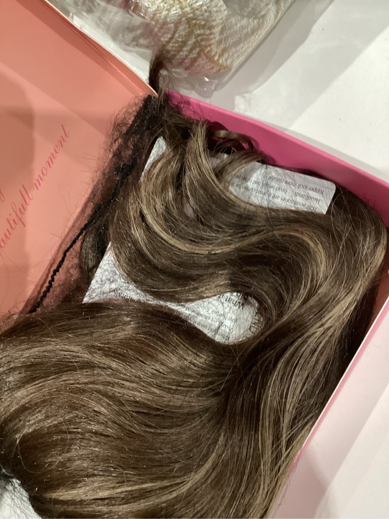 Condition photo showing As Is for PANEWAY Hair Topper 16Inch Hair Toppers For Women Wavy Curly Brown Highlights Clip In Synthetic Wiglets for Women 16 Inch Brown Highlights