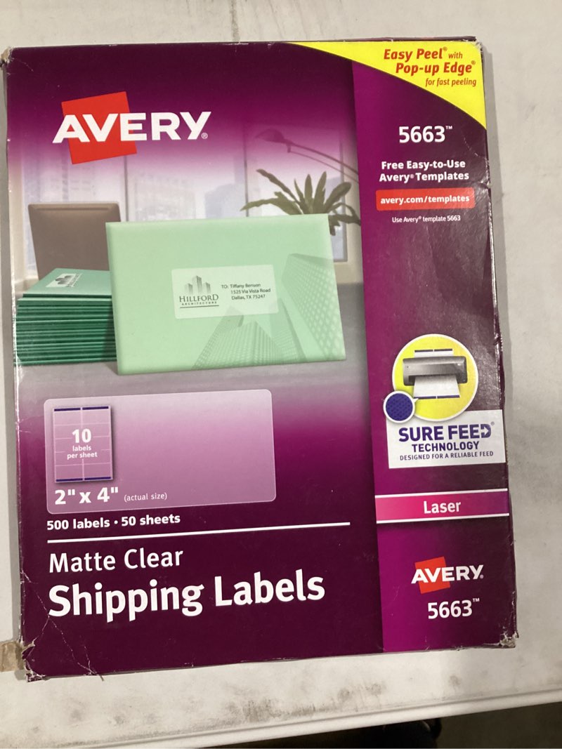 Condition photo showing Good Condition for avery matte clear shipping labels, sure feed technology, laser, 2" x 4", 500 labels (5663)