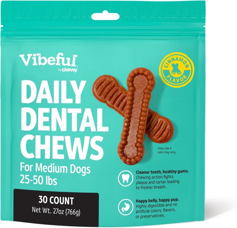 Vibeful Medium Daily Dental Chews for Dogs, Cinnamon Flavor, 30 count