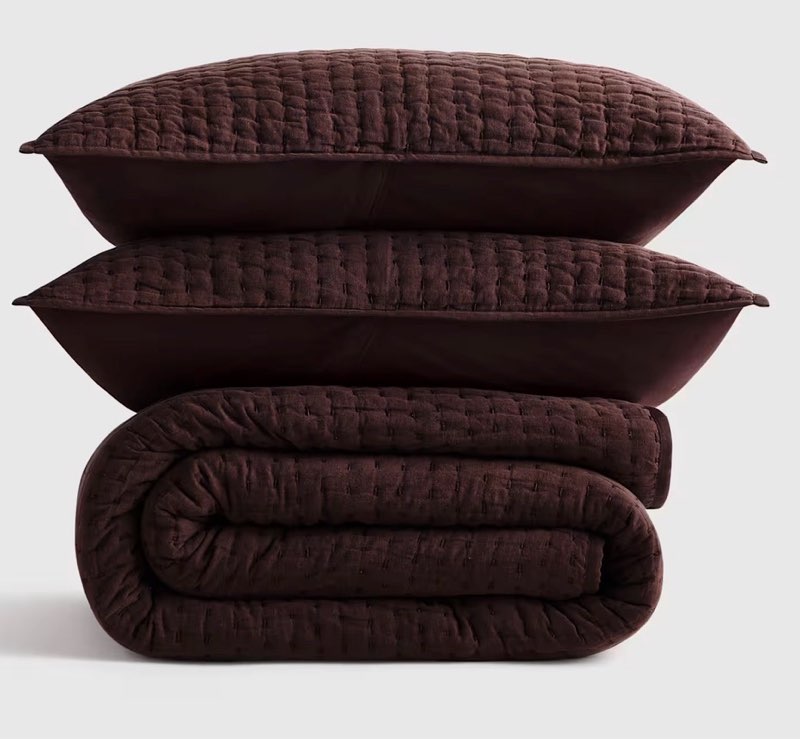 quince european linen cotton stitch quilt set king size espresso