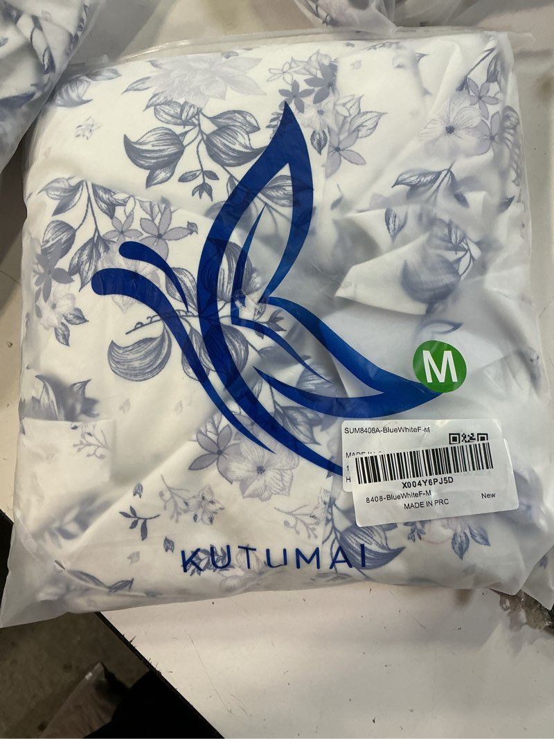 Condition photo showing New/Like New for (size m)kutumai summer corset midi wedding guest dresses for women floral flowy lace up tea party dress hook and eye sundress medium bluewhitef