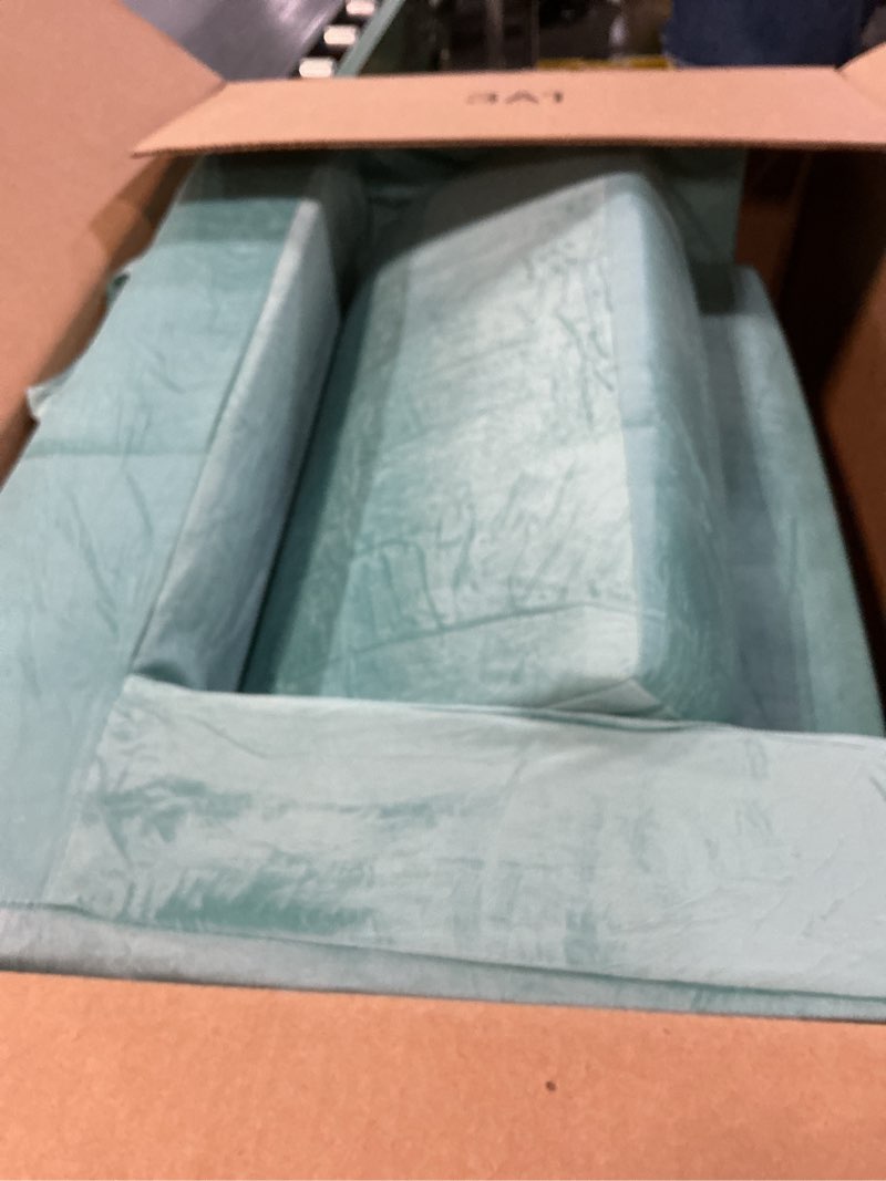 Condition photo showing Good Condition for kids couch, 2-in-1 toddler chair comfy 1-3 years, convertible kids chair, toddler couch that fold out, kid lounge chairs for boys and girls gifts, kids recline, double, teal large teal