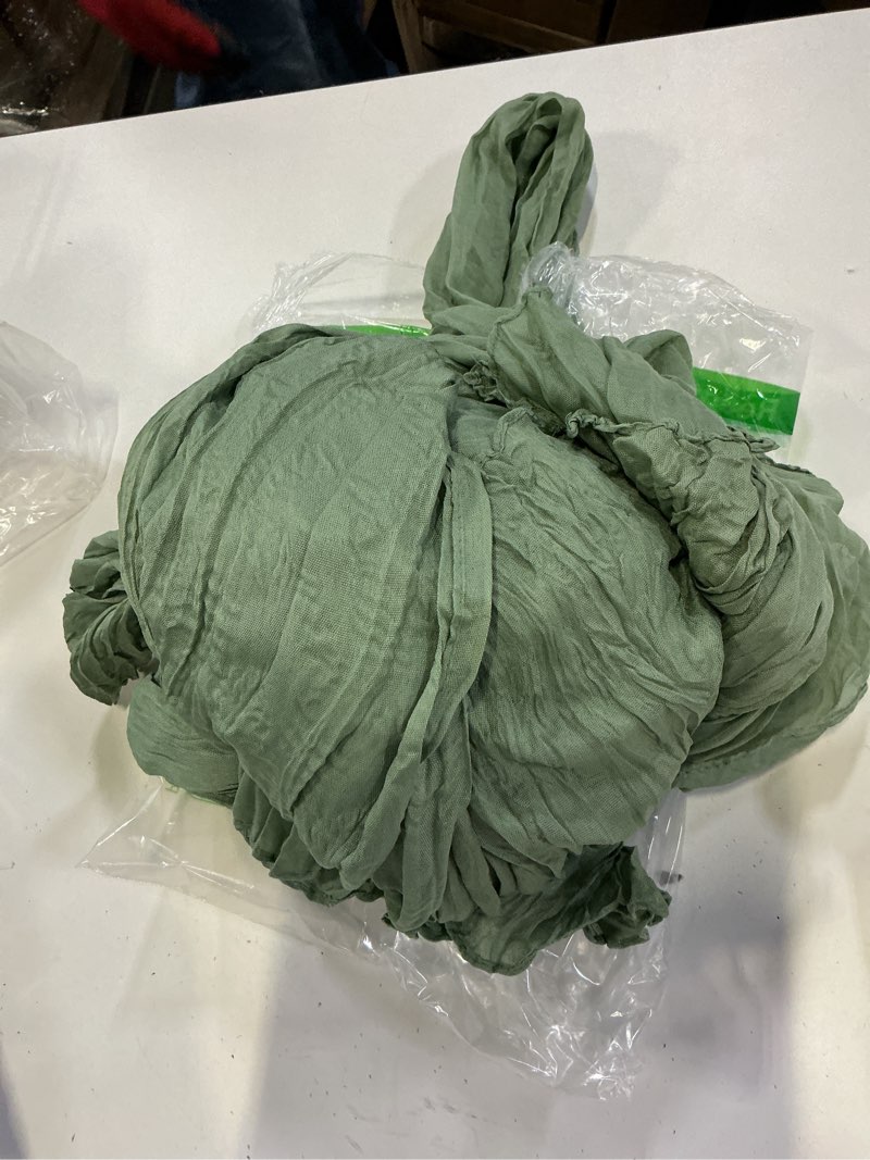 Condition photo showing As Is for 10 pack sage green cheesecloth table runner 17x108 inch boho gauze cheese cloth table runners for wedding party baby shower birthday home decor sage green 10 pack
