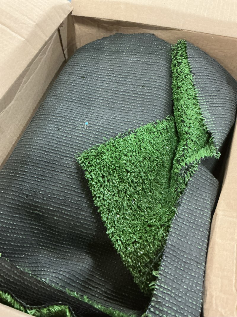 Condition photo showing As Is for ottomanson artificial grass outdoor runner rug 2'7" x 10' – waterproof astro turf with drainage holes – patio & lawn decoration, easy-clean dog grass mat low pile - 2 ft 7 in wide 10-ft