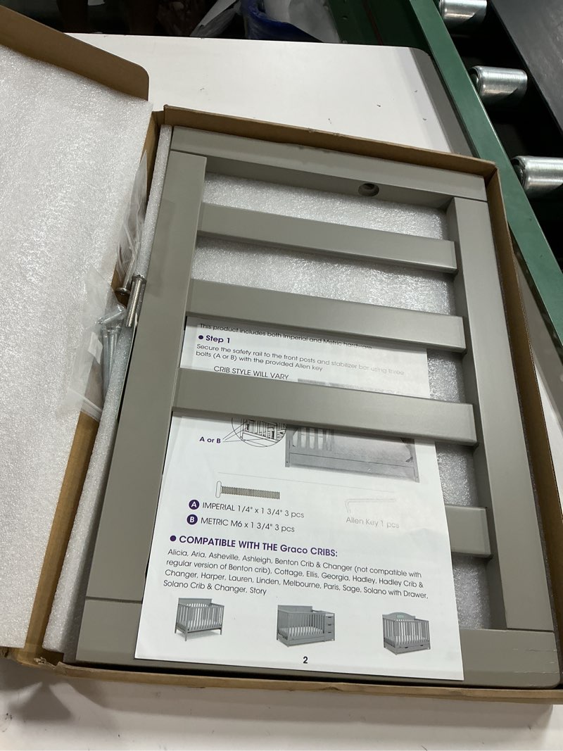 Condition photo showing Good Condition for toddler safe guardrail compatible with storkcraft and graco crib conversion - cpsc certified, crib rail for prevent toddler from rolling off the bed, gray