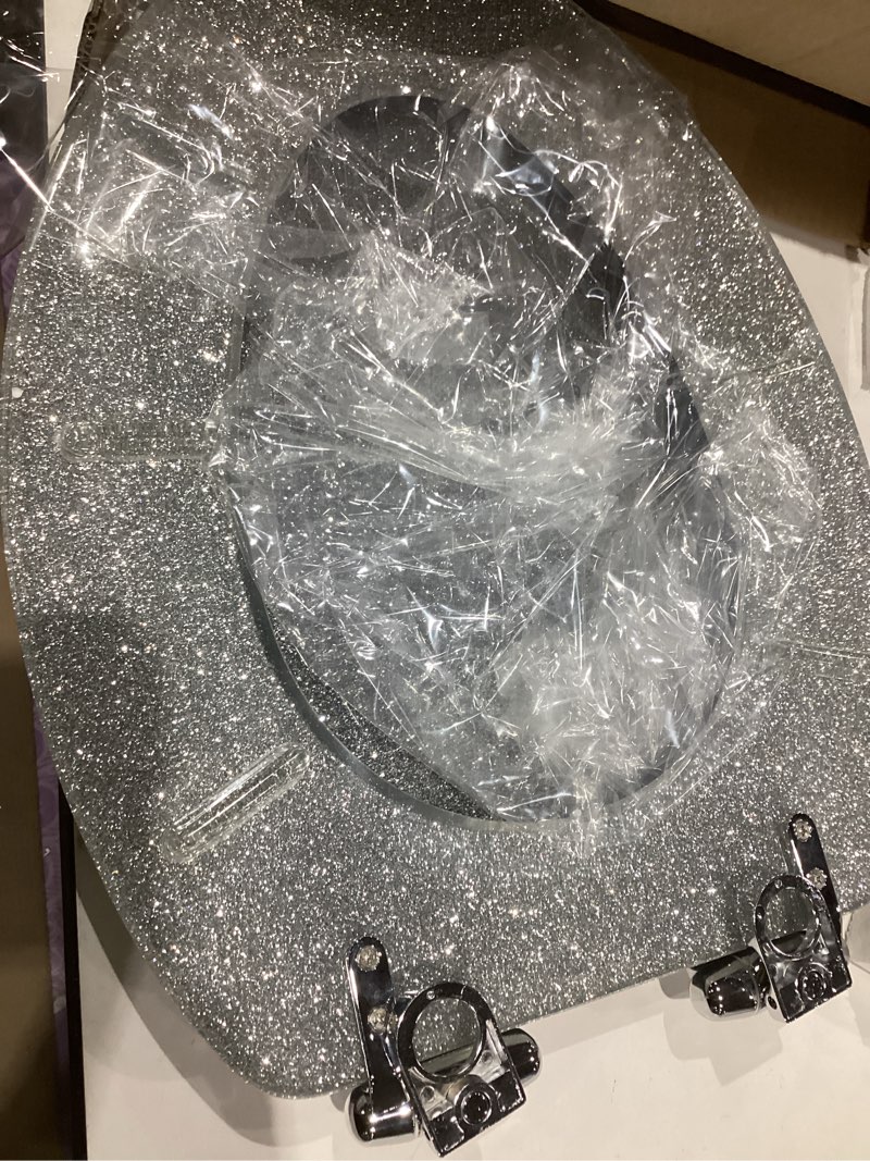 Condition photo showing Good Condition for toilet seat resin elongated silver glitter slow quiet-close heavy duty decorative acrylic seats for standard toilets, easy to install also easy to clean (19 inch, silver glitter, upgraded hinge)