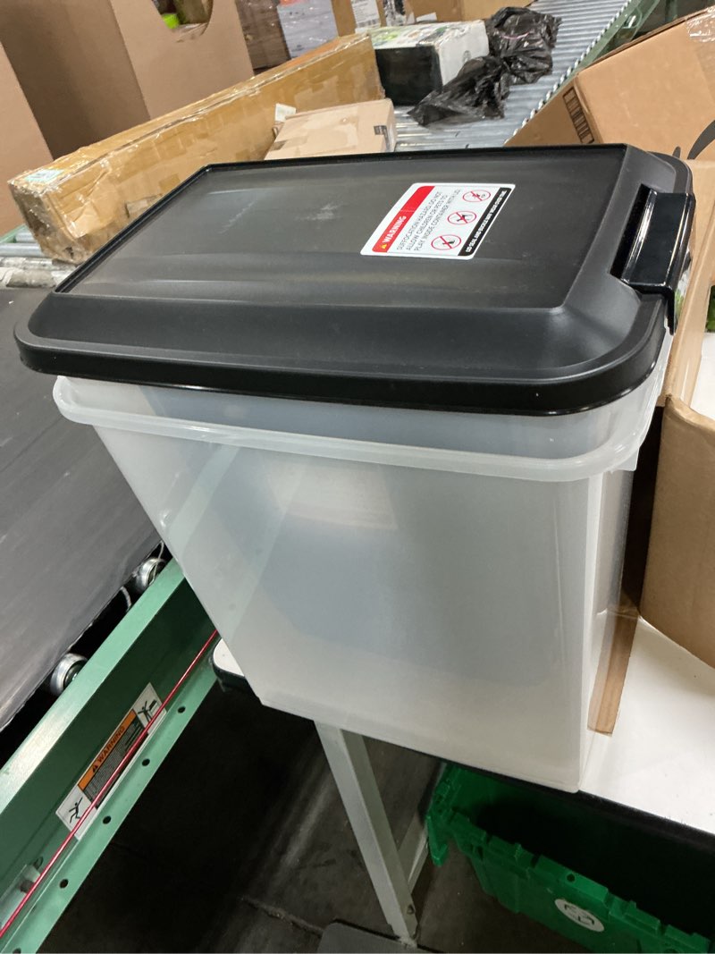 Condition photo showing Good Condition for iris usa dog food storage container, 2 pack, up to 30 lbs each, airtight seal for freshness, wheels for rolling, easy one hand opening, made in usa, bpa free, clear/black 30 lbs - 2 pack black