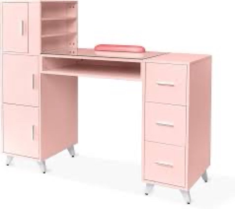 NinPeen Manicure Table Nail Desk for Nail tech with Drawers and Power Outlet,Nail Beauty Table with 
