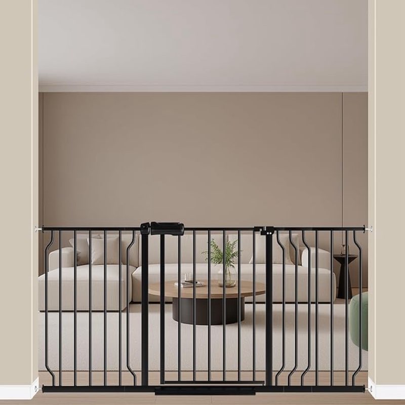 allaibb extra wide pressure mount baby gate auto close white metal child dog pet safety gates with walk through for stairs,doorways,kitchen and living room (52.76-62.2"/134-158cm) white 52.76-62.2"/134-158cm