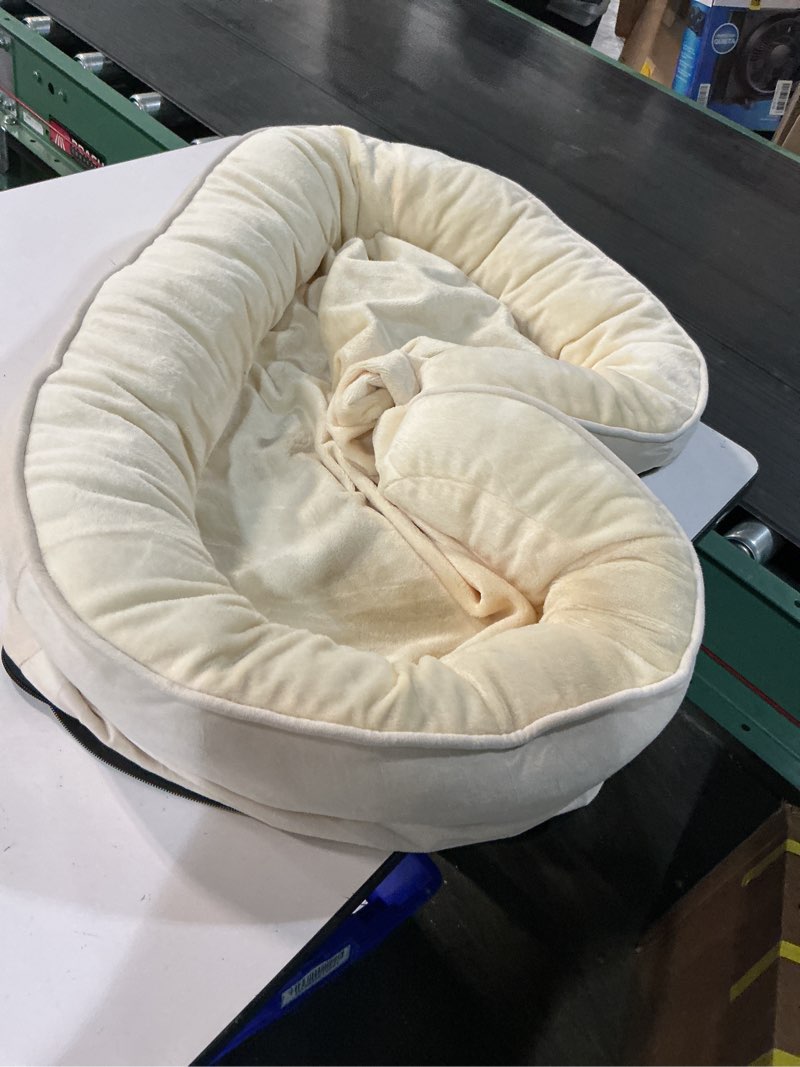Condition photo showing As Is for  dwanton orthopedic dog bed for medium dogs with gel memory foam, waterproof dog sofa, washable pet bed with four sided bolster cushion, removable cover & non-slip bottom, 36", beige