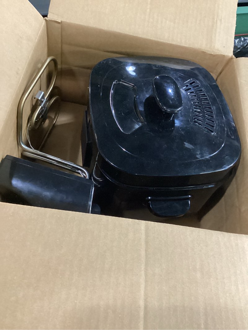 Condition photo showing As Is for amazon basics 2.1-qt (2.0l) electric deep fryer with 8-cup oil capacity, timer, adjustable temperature, easy draining basket, viewing window, 1500w, black 2.1-qt, black