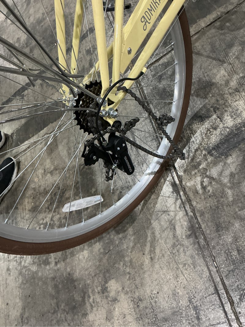 Condition photo showing As Is for the tires don't roll, they're stuck ))))schwinn admiral 700c adult hybrid bike, 7 speed unisex bike, cream