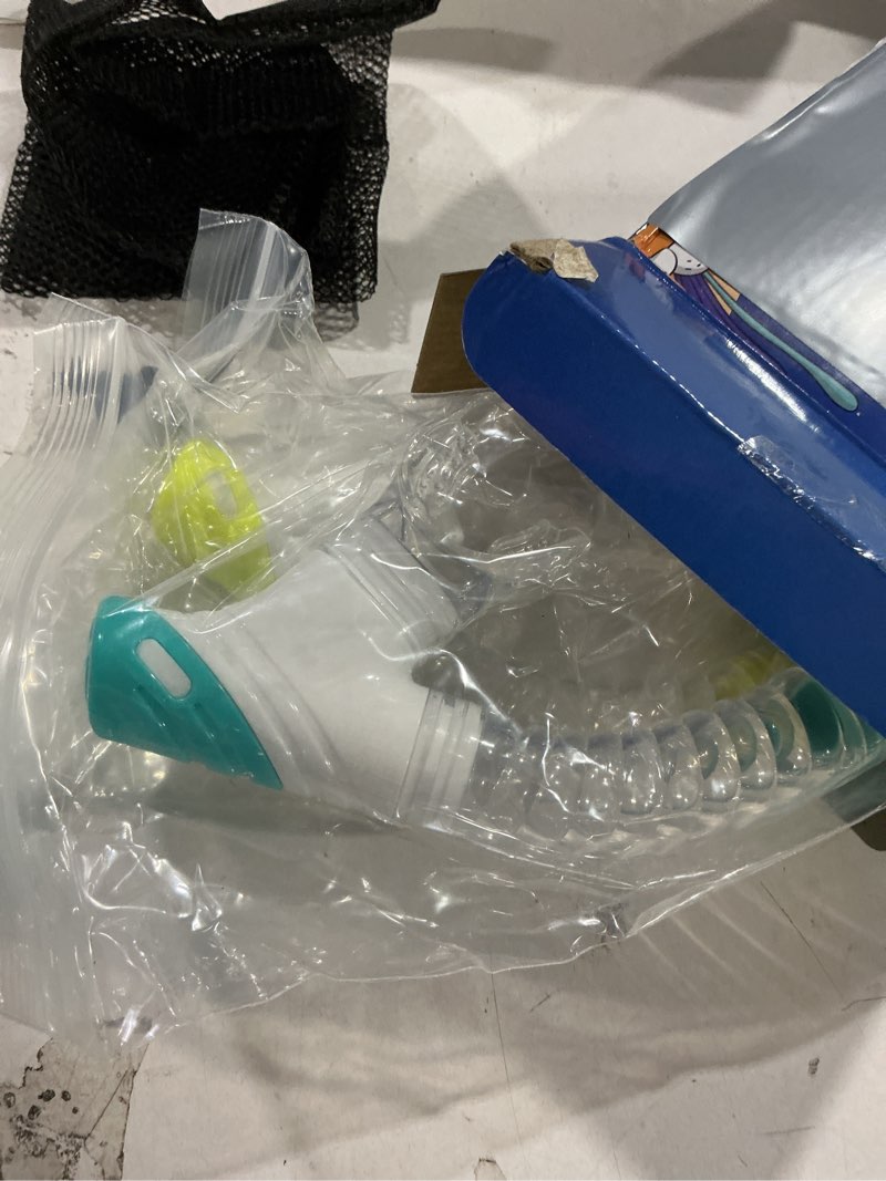 Condition photo showing Good Condition for 2 sets kids snorkeling gear for ages 3-14, anti-fog 180° clear view dry top snorkel set, swimming mask with nose cover & tempered glass goggles for youth boys girls junior light blue+yellow small-medium