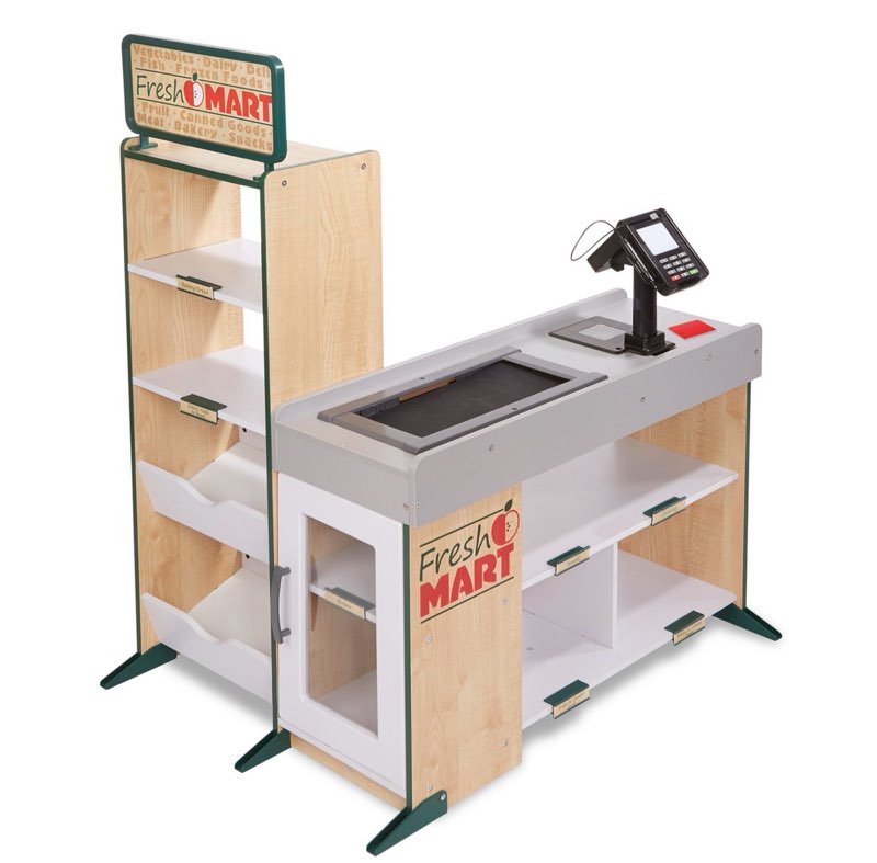 Melissa & Doug Freestanding Wooden Fresh Mart Grocery Store: Educational Focus on Money Concepts, 18 Pieces