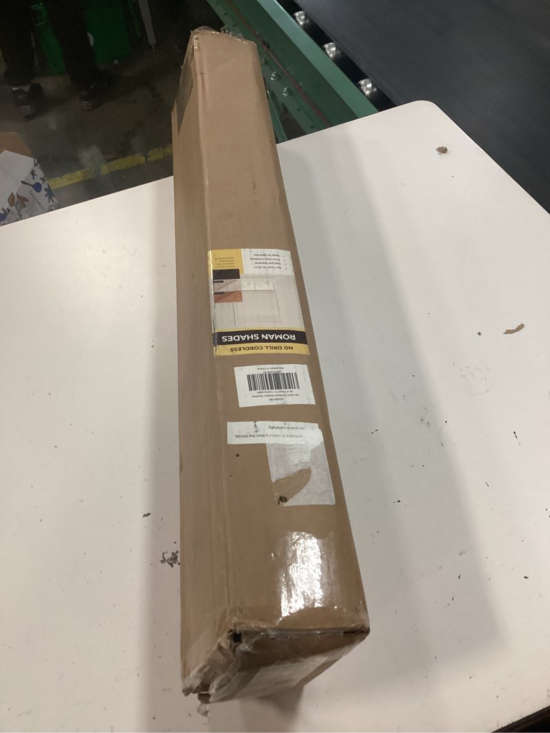 Condition photo showing New/Like New for no drill cordless bamboo roman shades, light filtering woven natural bamboo window covering, easy install roman style shade, for window size 30.5" w × 64" h - carbonized carbonized 30.5" w × 64" h