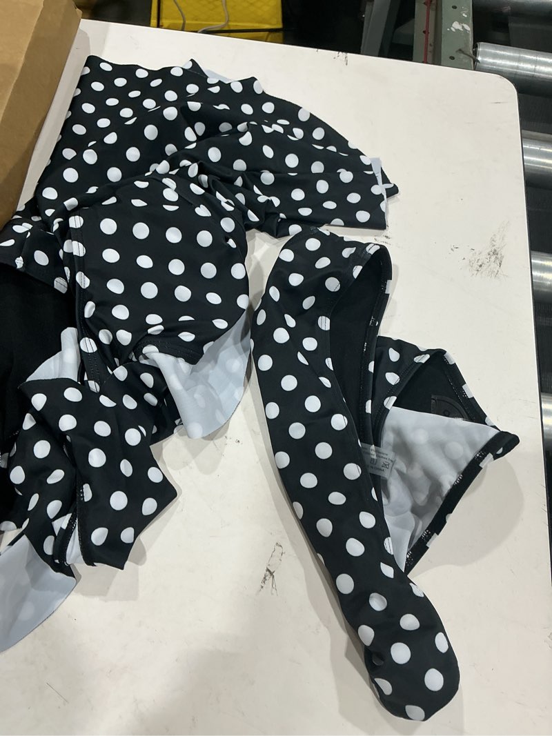 Condition photo showing Good Condition for shenhe women's ruffle tankini swimsuits tummy control v neck polka dots peplum bathing suits medium black