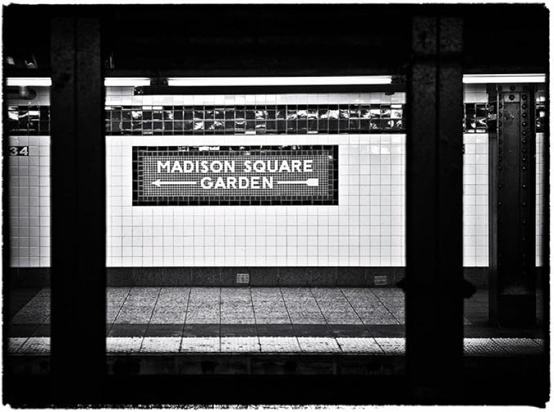 ART.COM Wall Art Print Subway Sign, Black and White Photography, Madison Square Garden, Manhattan, New York, United States by Philippe Hugonnard, 16\" x 12\"