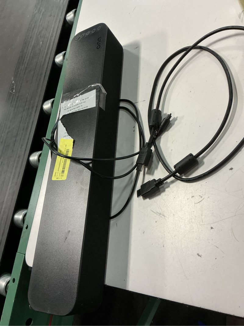 Condition photo showing As Is for onn 20 inch bluetooth 2.1 channel soundbar with multi-color led lighting, black
