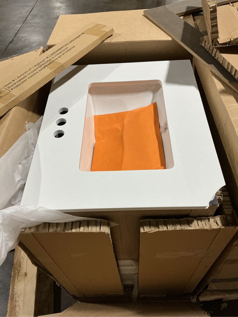 Condition photo showing As Is for damaged on the bottom left corner style selections morriston 24-in light natural oak undermount single sink bathroom vanity