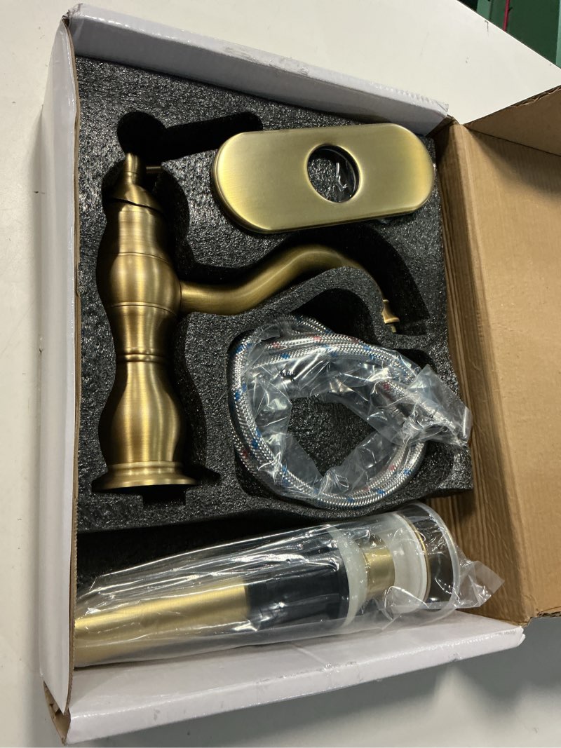 Condition photo showing Good Condition for antique brass bathroom faucet ggstudy 360° swivel bathroom vanity faucet single handle one hole bathroom sink faucet basin matching pop up drain with overflow short antique brass