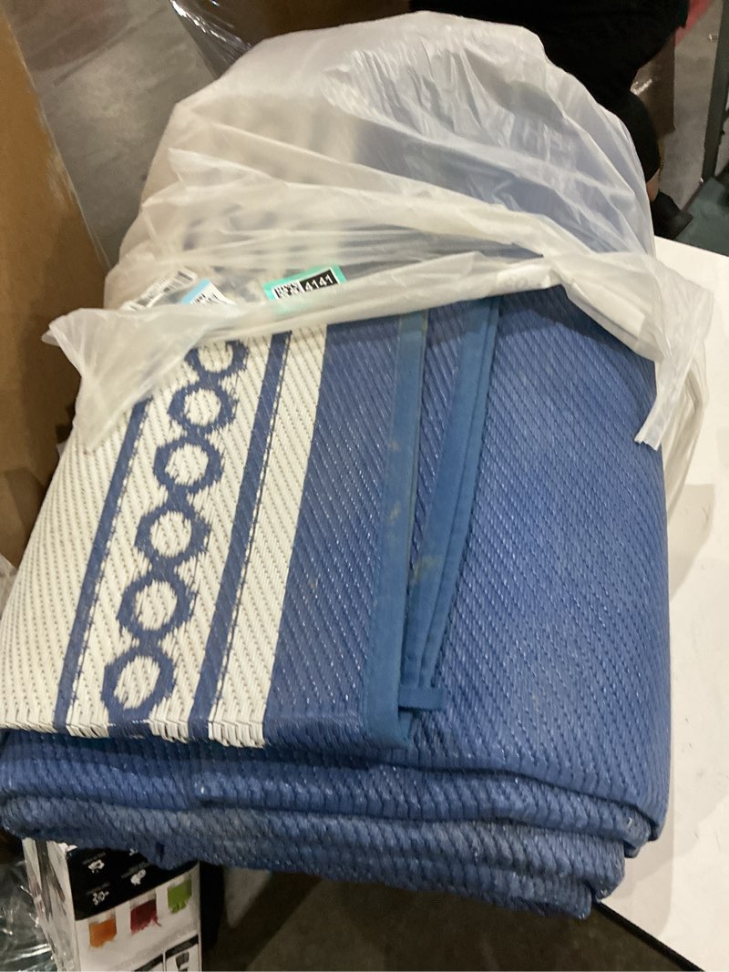 Condition photo showing New/Like New for garvee outdoor rug 5x8 scalloped waterproof patio rv outdoor rugs reversible foldable plastic straw rug modern camping carpet for deck camper porch balcony backyard picnic beach dark blue dark blue 5 x 8 feet