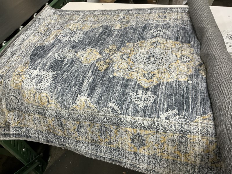Condition photo showing Good Condition for jonathan y machine washable indoor area rug 4x6 dark gray/yellow, bausch bohemian distressed chenille for living room, bedroom, kitchen, office, easy-cleaning, pet-friendly, non-shedding wsh201c-4 bausch-dark gray/yellow 3'11" x 6' (rectangular)