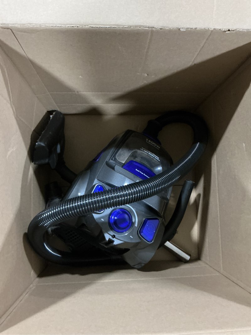 Condition photo showing As Is for Canister Vacuum Cleaner, 40Kpa 1600W Cyclon Power Bagless Canister Vacuum Cleaners for Home, 3.7QT Large Dust Cup, Lightweight Vac for Hard Floors, Carpets, Pet Hair, Blue