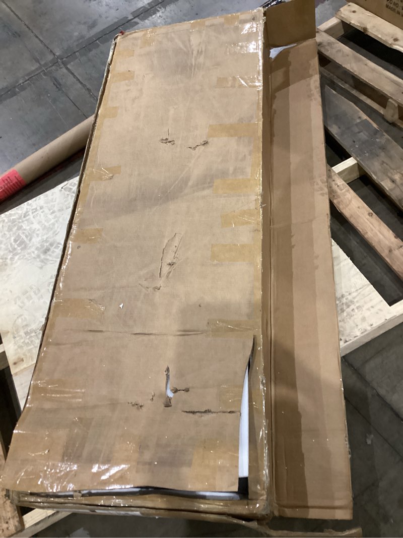 Condition photo showing As Is for incomplete,only box 1 of2) (unknown size)bed frame with rgb led lights & storage bookcase headboard, upholstere