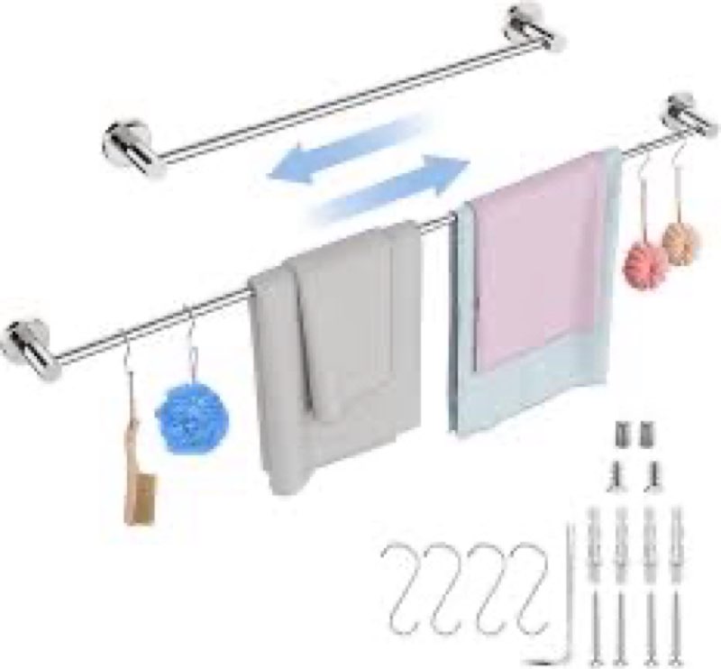 Adjustable Double Bath Towel Bar 23.6 to 42 Inch, ZUEXT Brushed Gold Stainless Steel Towel Holder Hanger, Expandable Wall Mounted Towel Rail for Bathroom Kitchen Washroom,1" Tube Towel Rail Racks Gold Double Towel Bar 1