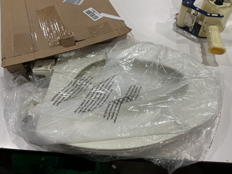 Condition photo showing Good Condition for centoco elongated wooden toilet seat, residential, closed front with cover, made in the usa, dsamaz9-416, biscuit