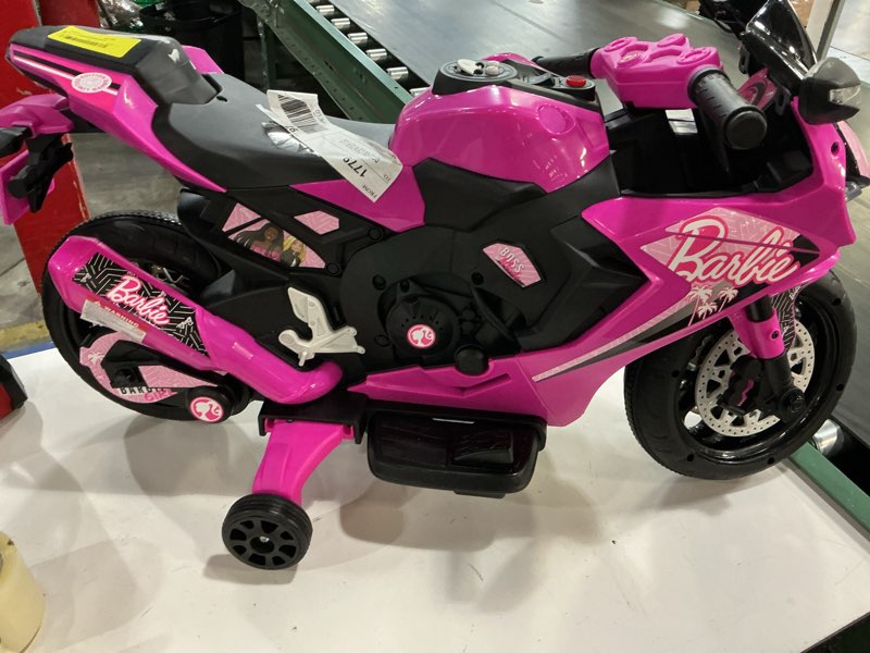 Condition photo showing Good Condition for 6v barbie motorcycle ride on, max 1 mph, for kids ages 3+ years, by flybar