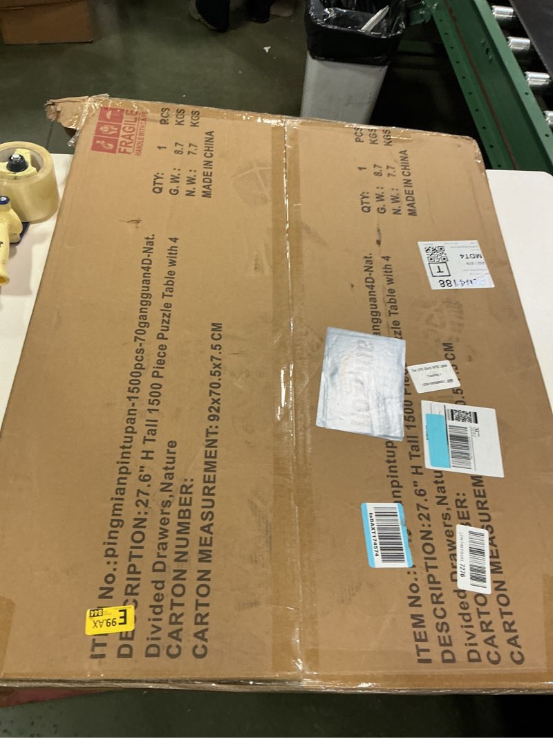 Condition photo showing New/Like New for TEAKMAMA 27.6" H Tall 1500 Piece Puzzle Table with Legs, 4 Drawers, 34.3" W x 26.5" D Large Wood Folding Jigsaw Puzzle Board with Cover for Adults, Nature Natural 1500pc