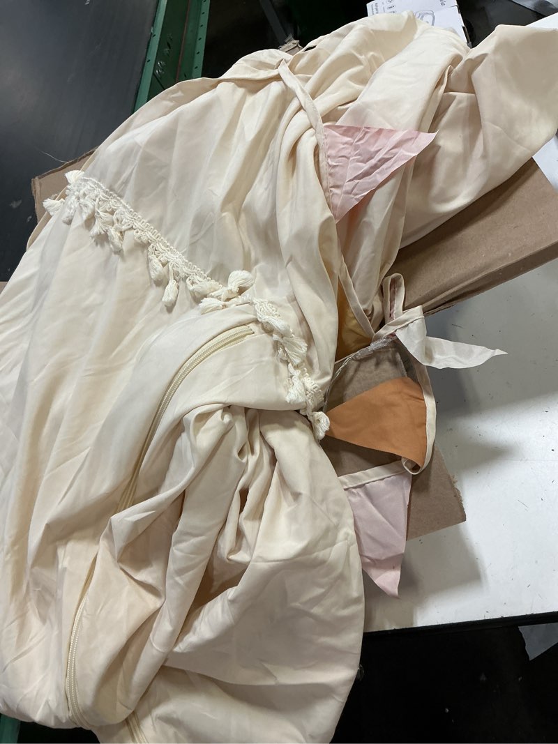 Condition photo showing As Is for mameria kids bed canopy with frills cotton hanging tent curtain net for reading nook hideaway bedding play room decor (beige)