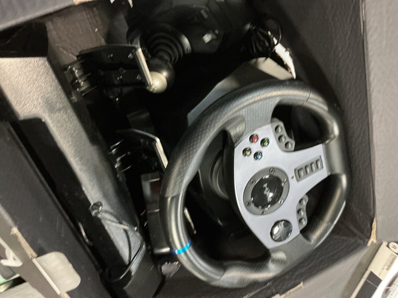 Condition photo showing As Is for pxn v9 steering wheel for pc, ps4, xbox, switch - universal usb sim racing wheel, app, 270/900° adjustable, 3 pedals & shifter full bundle(black)